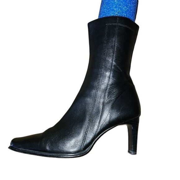 F. Rivera Black Leather Ankle Boots  Mob wife Romatic Goth High 3" Heel Size 6 - Picture 1 of 13